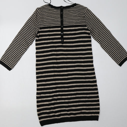 H&M Womens Brown Striped Polyamide Jumper Dress  Size XS  Crew Neck Button