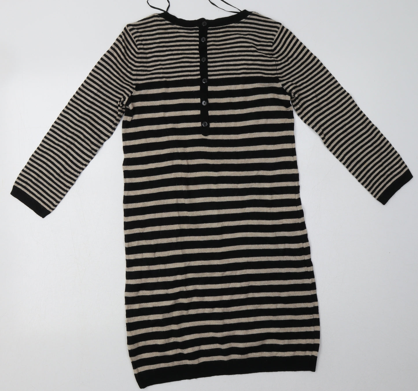 H&M Womens Brown Striped Polyamide Jumper Dress  Size XS  Crew Neck Button