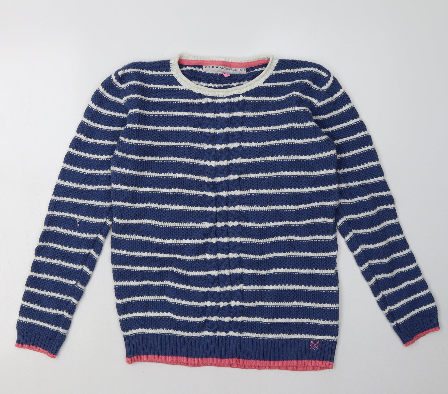 Crew Clothing Girls Blue Striped Cotton Pullover Sweatshirt Size 10-11 Years  Pullover