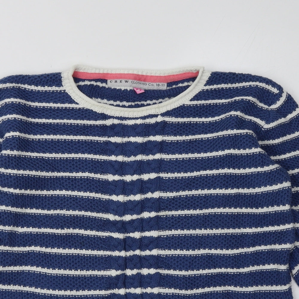 Crew Clothing Girls Blue Striped Cotton Pullover Sweatshirt Size 10-11 Years  Pullover