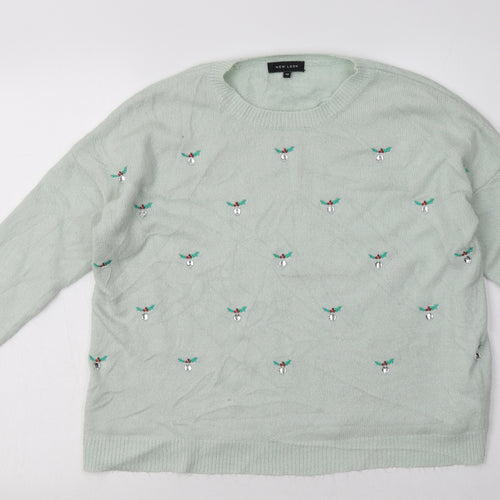 New Look Womens Green Geometric Acrylic Pullover Sweatshirt Size 12  Pullover