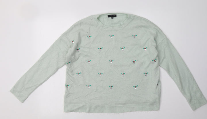 New Look Womens Green Geometric Acrylic Pullover Sweatshirt Size 12 Pullover
