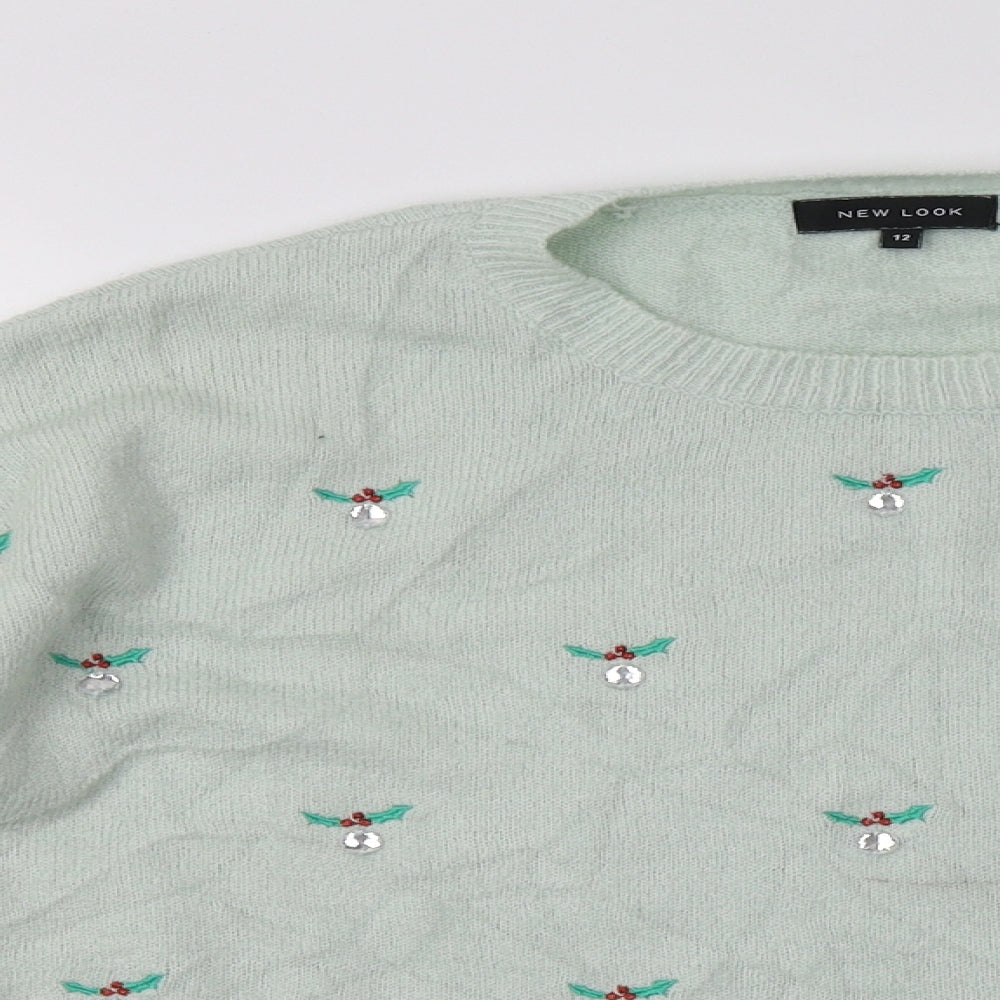New Look Womens Green Geometric Acrylic Pullover Sweatshirt Size 12  Pullover
