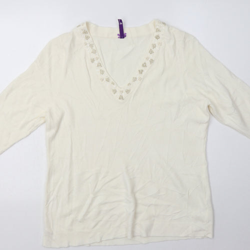 BHS Womens White Fair Isle Acrylic Pullover Sweatshirt Size 18  Pullover