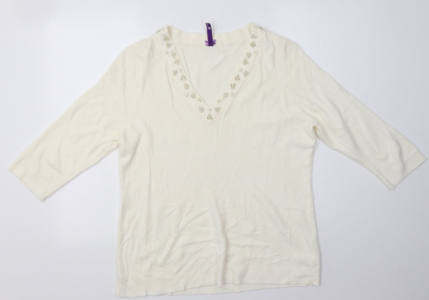 BHS Womens White Fair Isle Acrylic Pullover Sweatshirt Size 18  Pullover