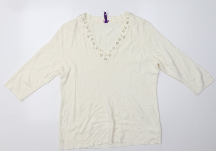 BHS Womens White Fair Isle Acrylic Pullover Sweatshirt Size 18  Pullover