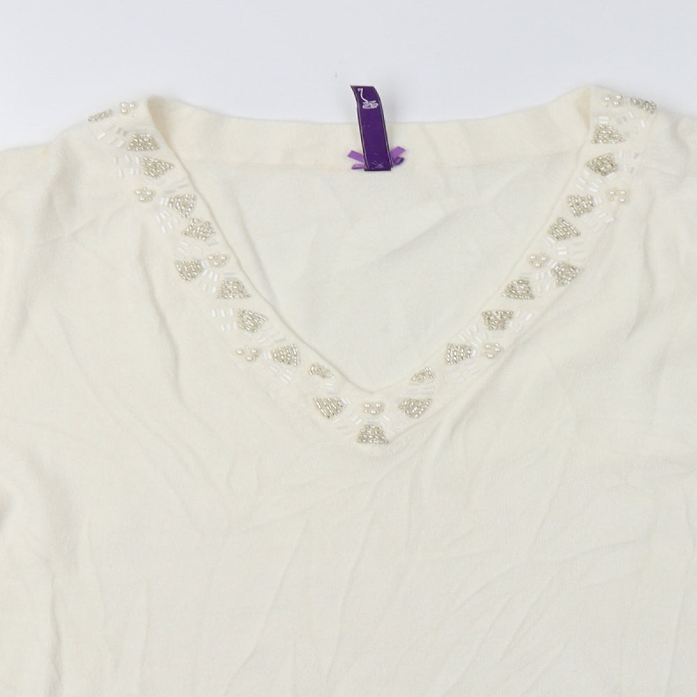 BHS Womens White Fair Isle Acrylic Pullover Sweatshirt Size 18  Pullover