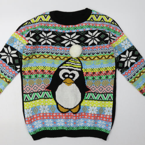 Preworn Womens Multicoloured Geometric Acrylic Pullover Sweatshirt Size L  Pullover - Penguin