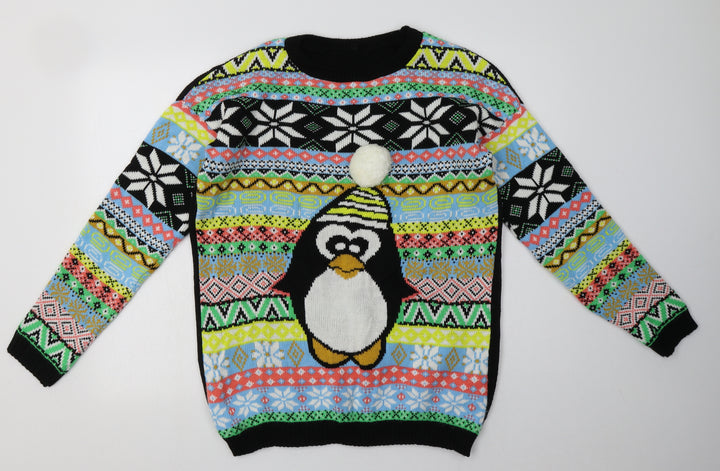 Preworn Womens Multicoloured Geometric Acrylic Pullover Sweatshirt Size L Pullover - Penguin