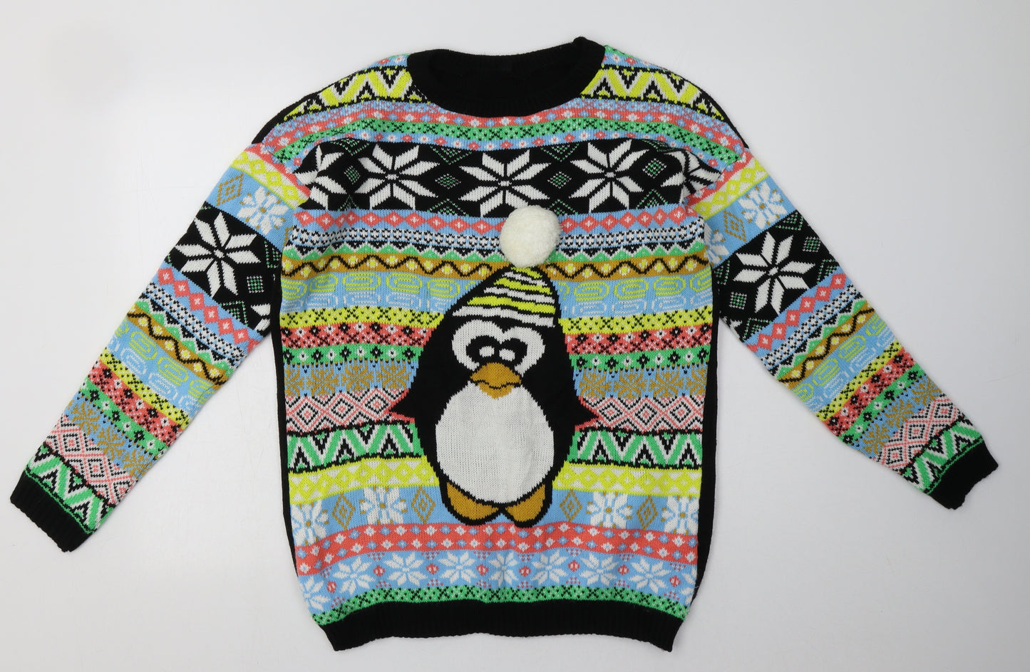 Preworn Womens Multicoloured Geometric Acrylic Pullover Sweatshirt Size L  Pullover - Penguin