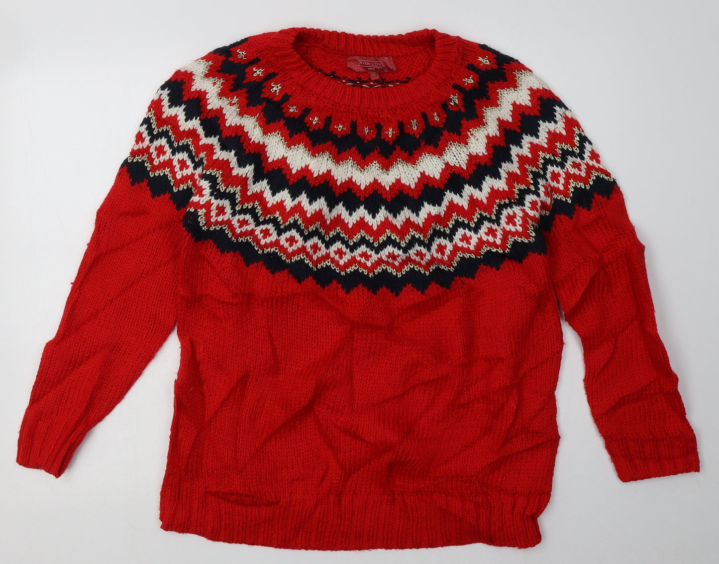 NEXT Womens Red Geometric Acrylic Pullover Sweatshirt Size M  Pullover
