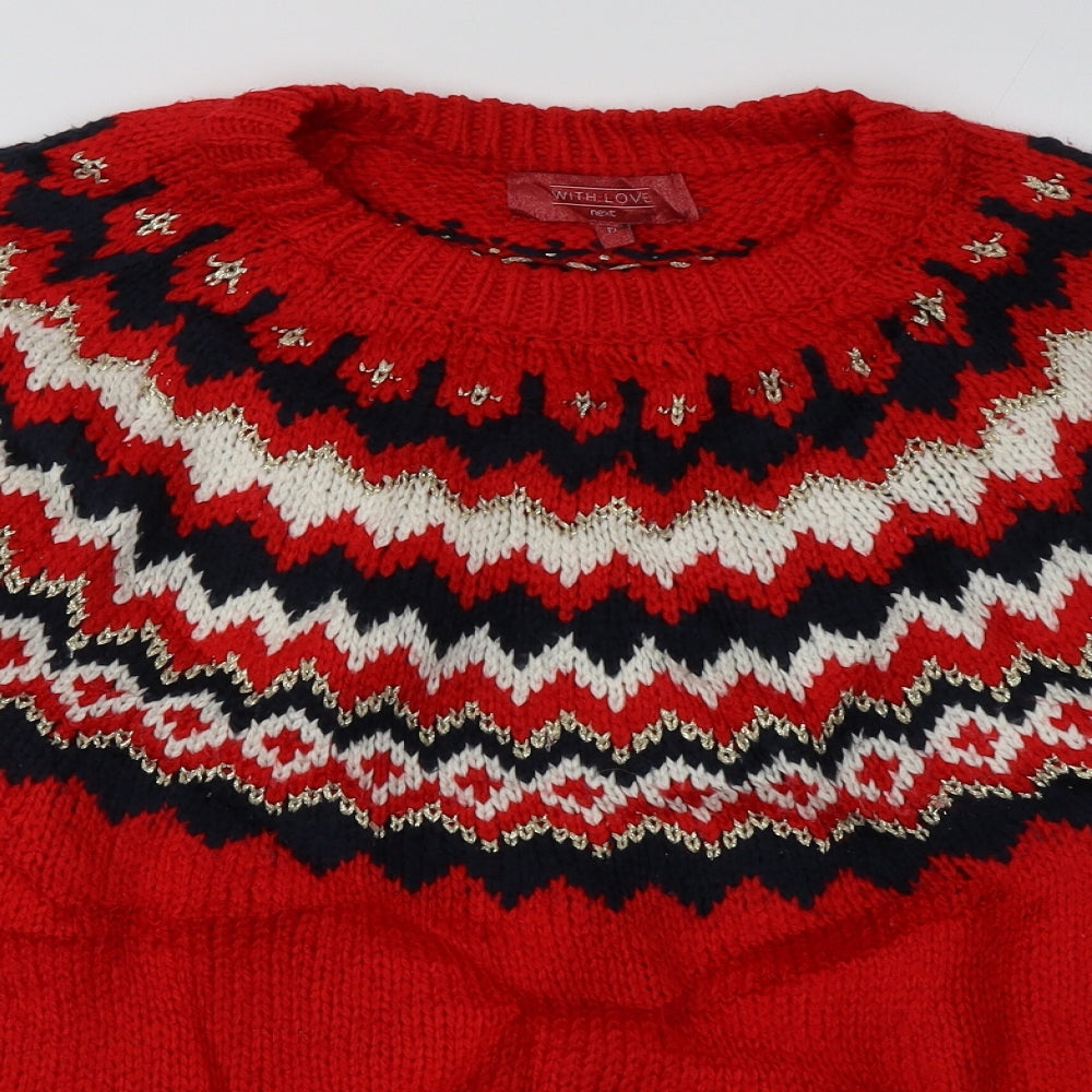 NEXT Womens Red Geometric Acrylic Pullover Sweatshirt Size M  Pullover