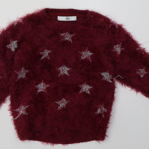 Marks and Spencer Girls Purple Geometric Acrylic Pullover Sweatshirt Size 2-3 Years  Pullover - Star Print