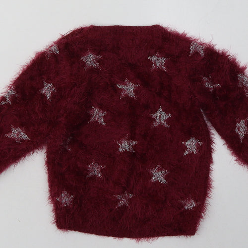 Marks and Spencer Girls Purple Geometric Acrylic Pullover Sweatshirt Size 2-3 Years  Pullover - Star Print