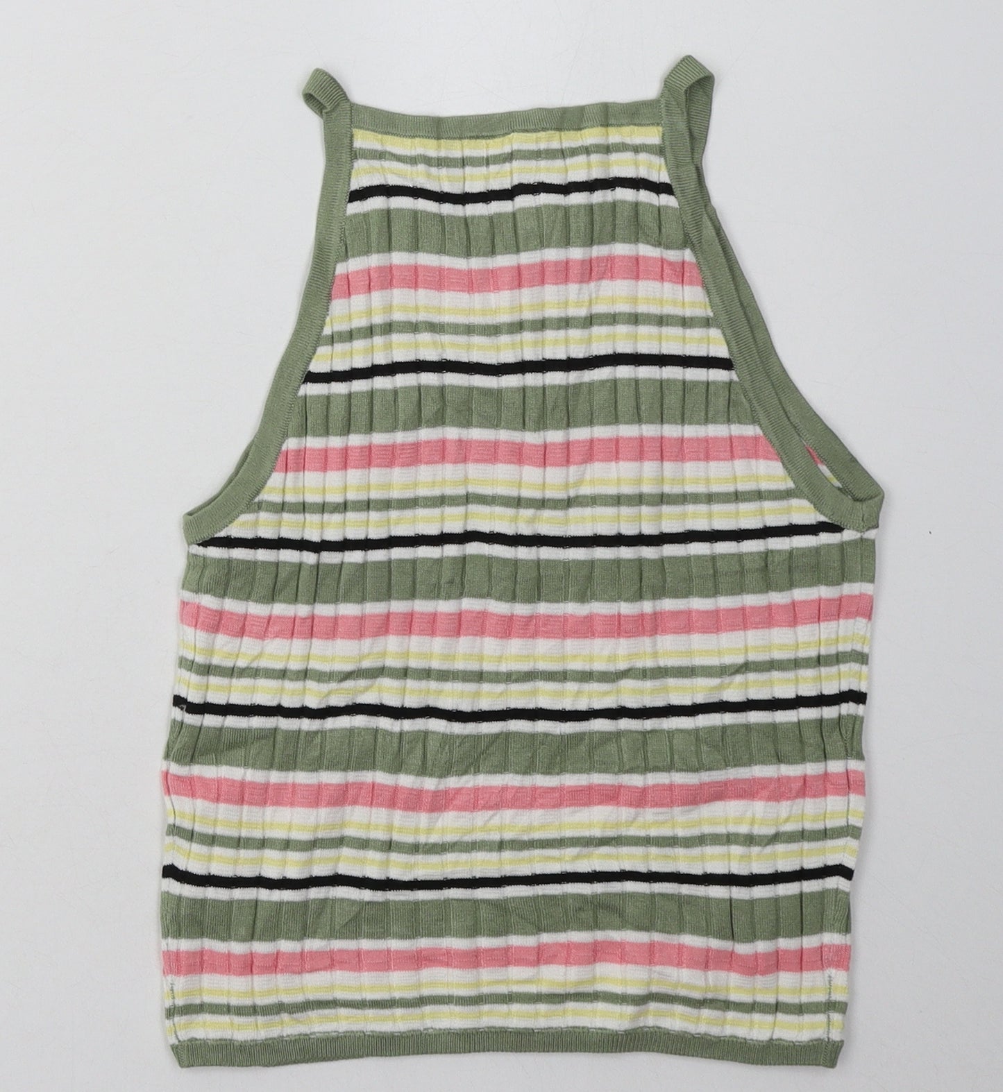 H&M Womens Green Striped Acrylic Cropped Tank Size S Crew Neck