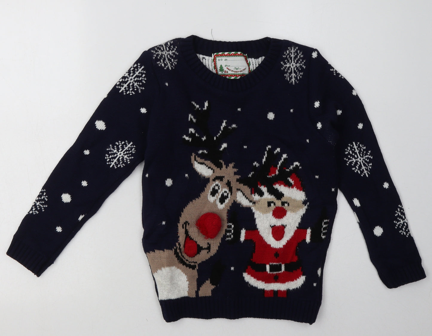 Preworn Boys Blue Geometric Acrylic Pullover Sweatshirt Size 8-9 Years  Pullover - Christmas