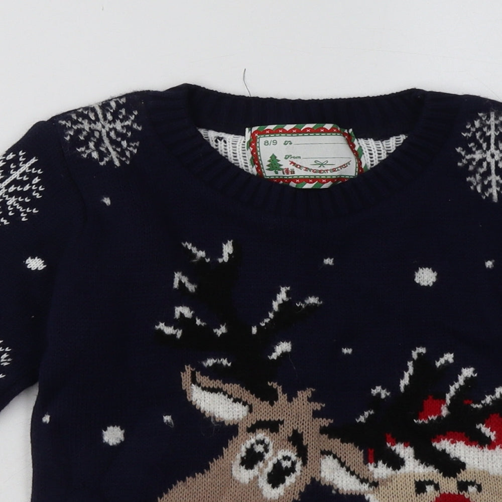 Preworn Boys Blue Geometric Acrylic Pullover Sweatshirt Size 8-9 Years  Pullover - Christmas