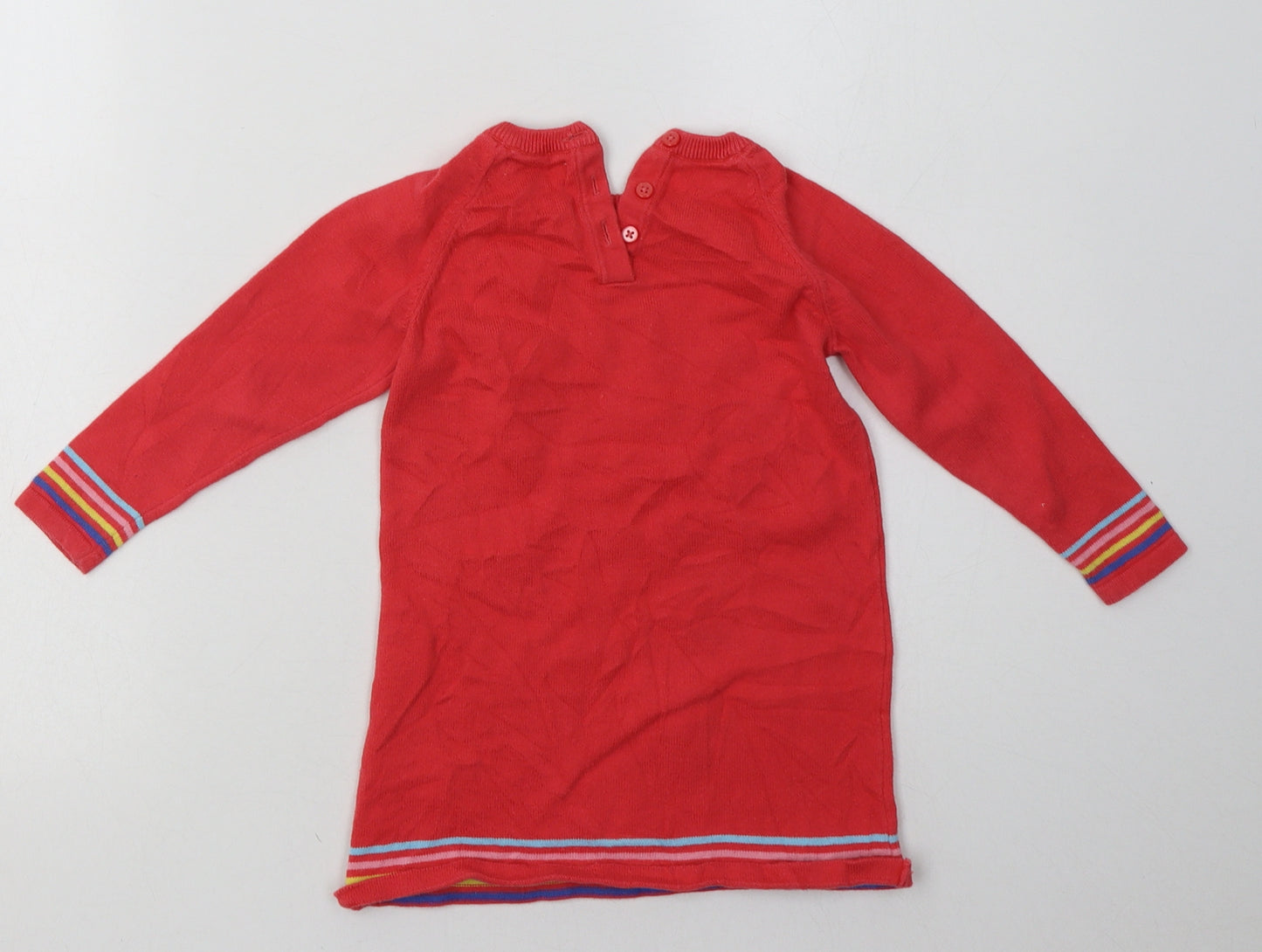 Marks and Spencer Girls Pink  Cotton Jumper Dress  Size 2-3 Years  Crew Neck Button - yay