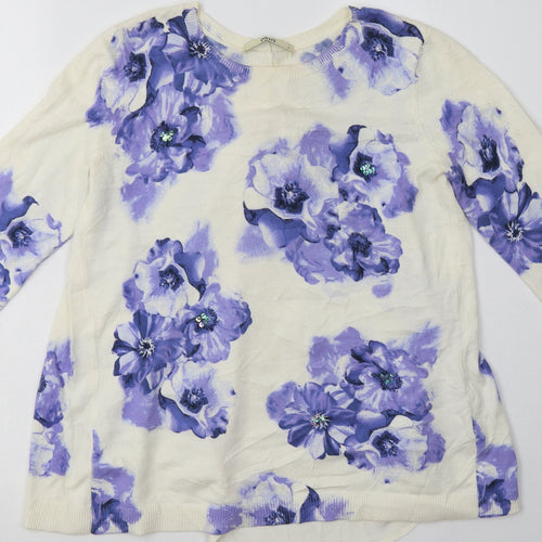 Oasis Womens Purple Floral Cotton Pullover Sweatshirt Size S  Pullover