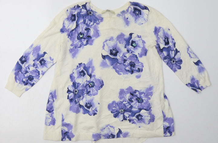 Oasis Womens Purple Floral Cotton Pullover Sweatshirt Size S  Pullover