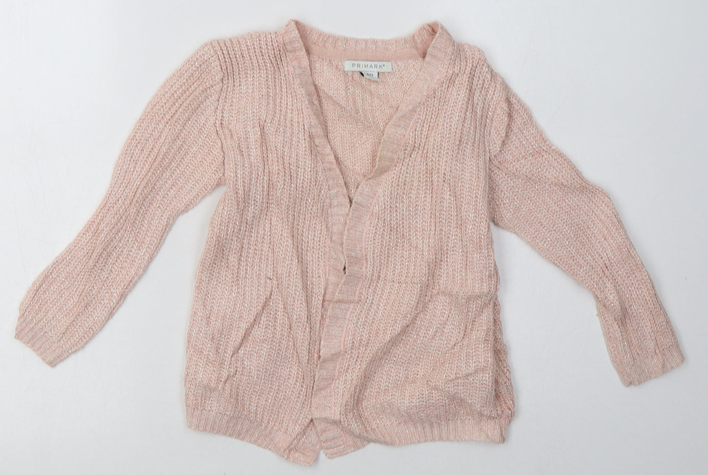 Primark Girls Pink V-Neck  Acrylic Cardigan Jumper Size 5-6 Years