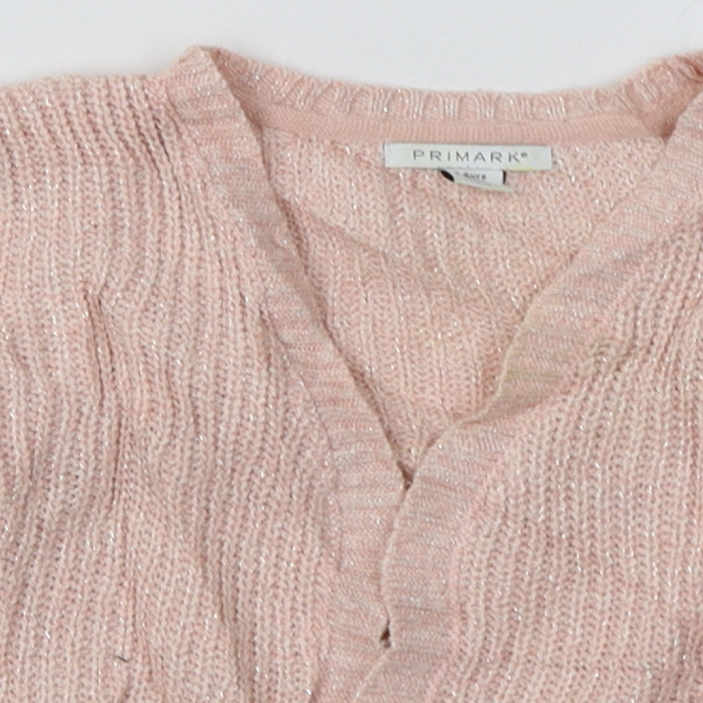 Primark Girls Pink V-Neck  Acrylic Cardigan Jumper Size 5-6 Years