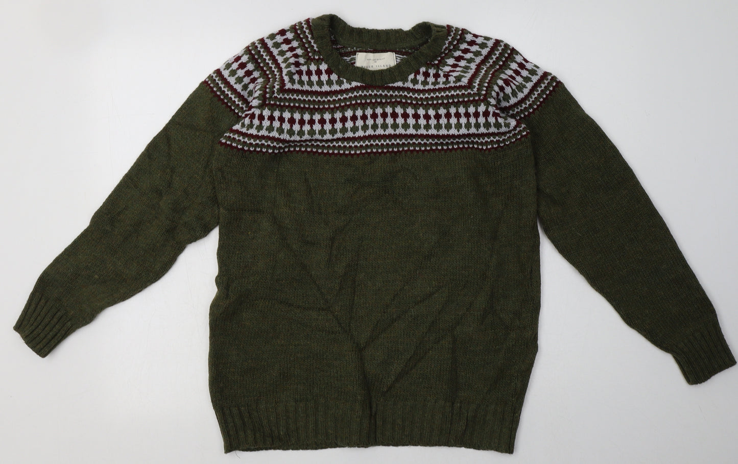 River Island Mens Green Geometric Acrylic Pullover Sweatshirt Size M