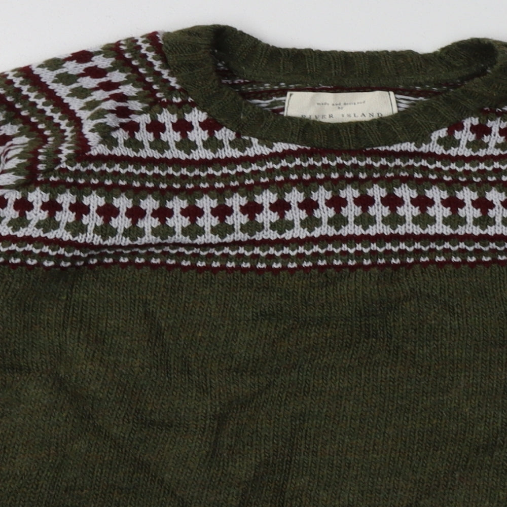 River Island Mens Green Geometric Acrylic Pullover Sweatshirt Size M
