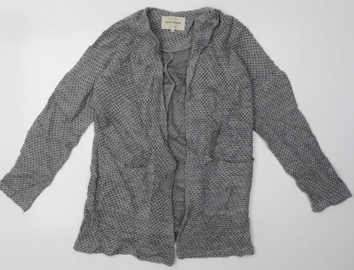 River Island Womens Grey V-Neck  Acrylic Cardigan Jumper Size 10