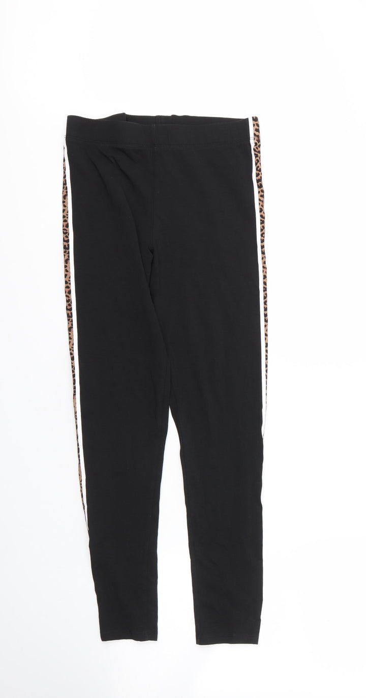 Preworn Womens Black Animal Print Cotton Carrot Leggings Size S L26 in   - Leopard print