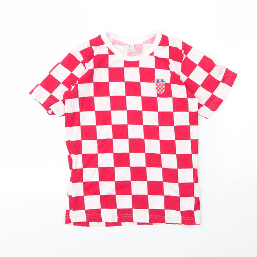 Nipcom Boys Red Check Cotton Basic T-Shirt Size 8 Years Round Neck