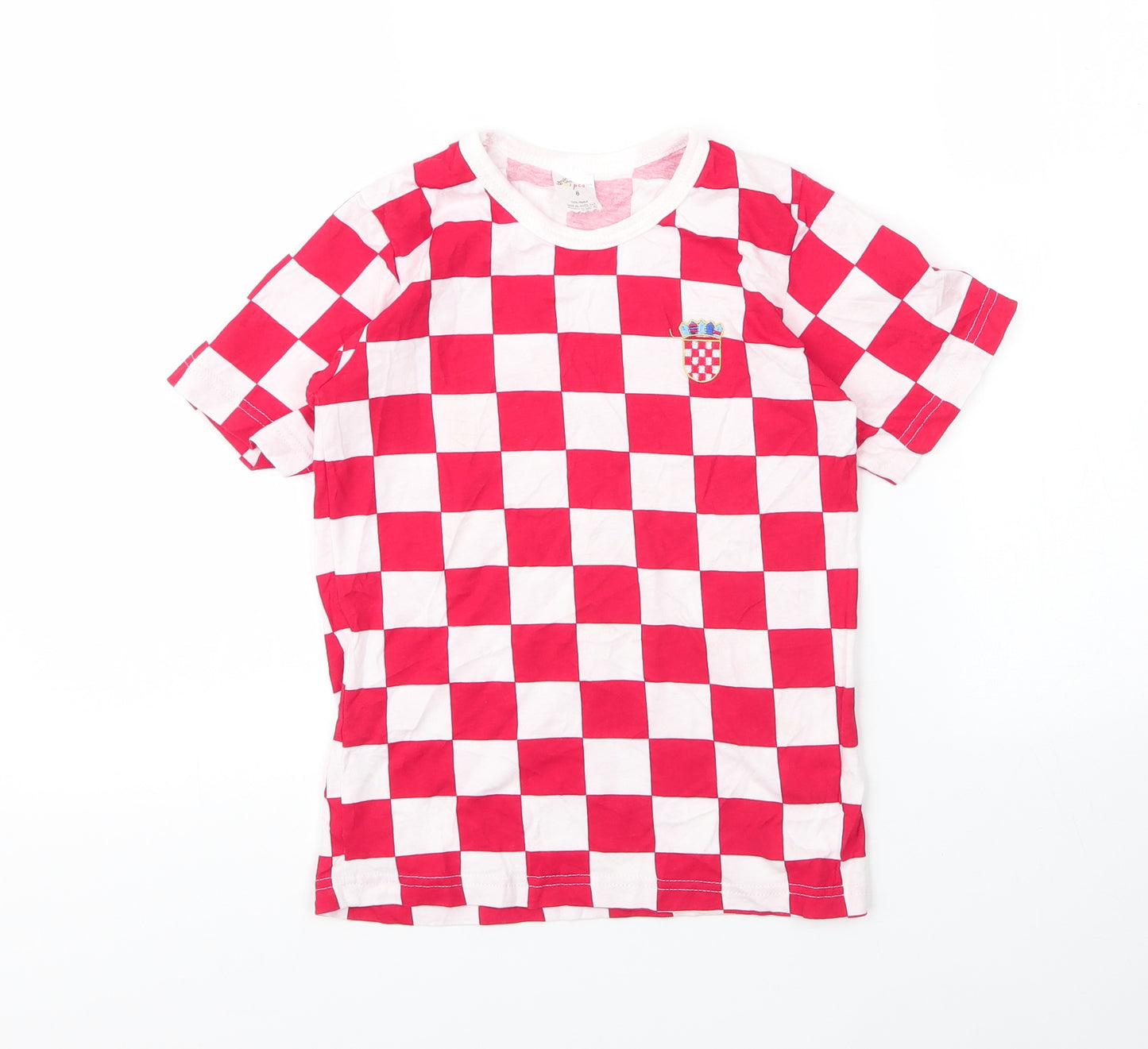 Nipcom Boys Red Check Cotton Basic T-Shirt Size 8 Years Round Neck