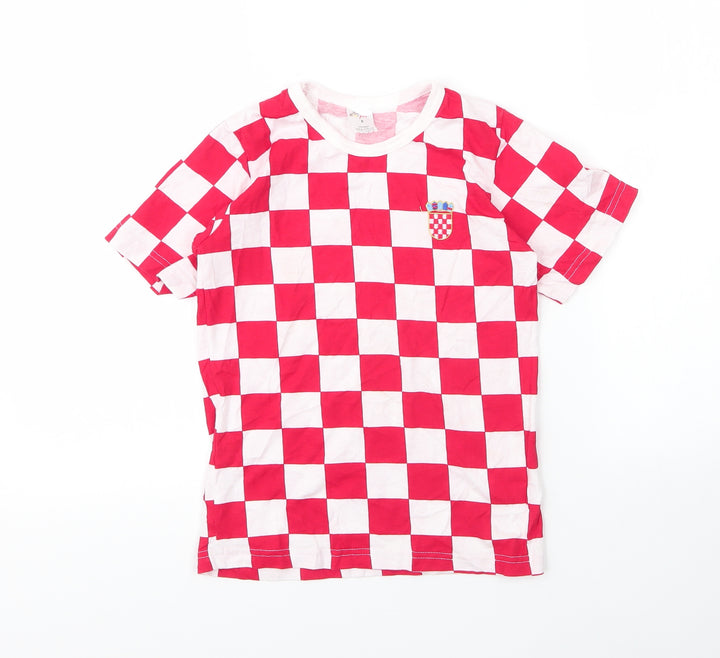 Nipcom Boys Red Check Cotton Basic T-Shirt Size 8 Years Round Neck