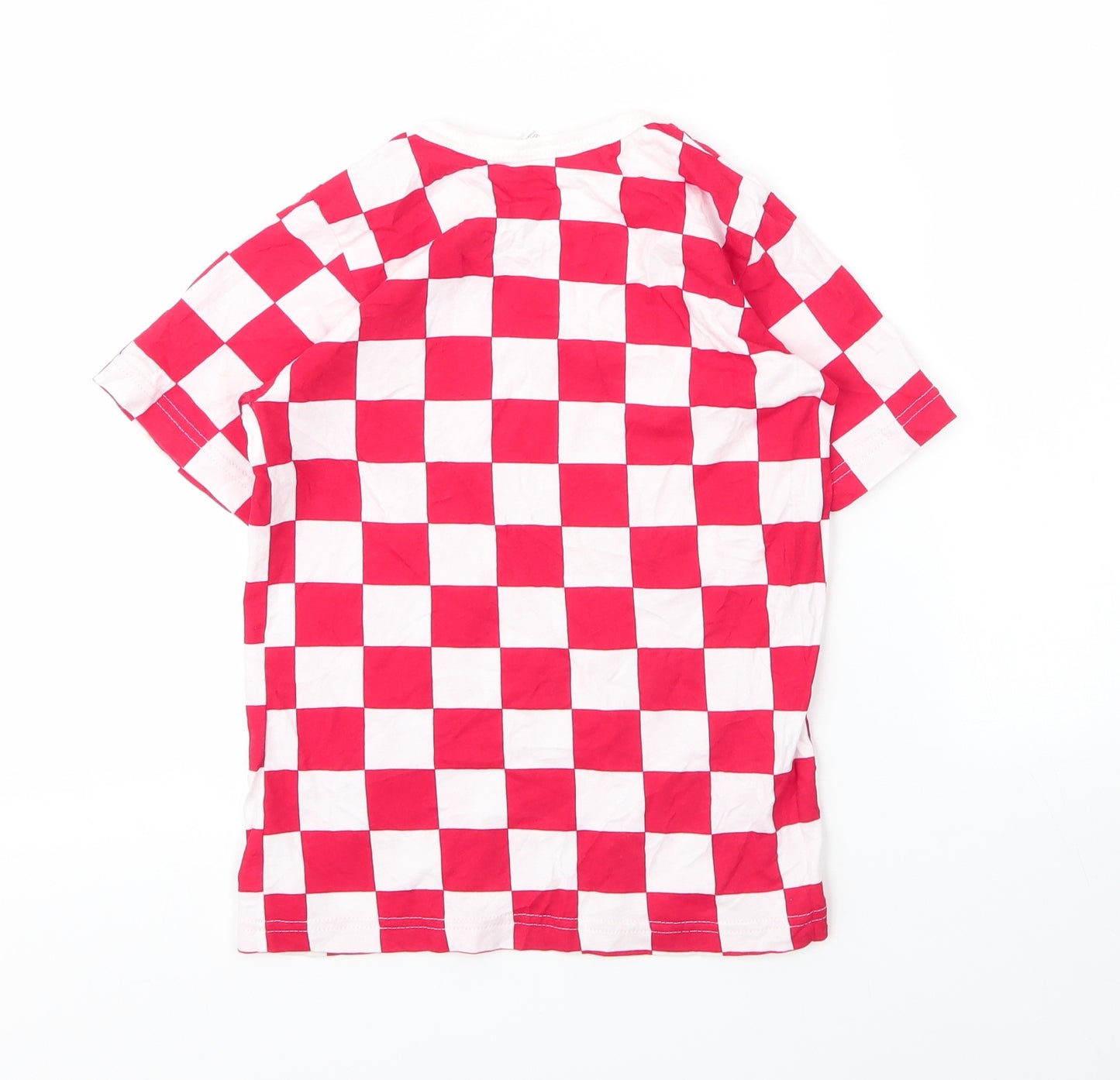 Nipcom Boys Red Check Cotton Basic T-Shirt Size 8 Years Round Neck