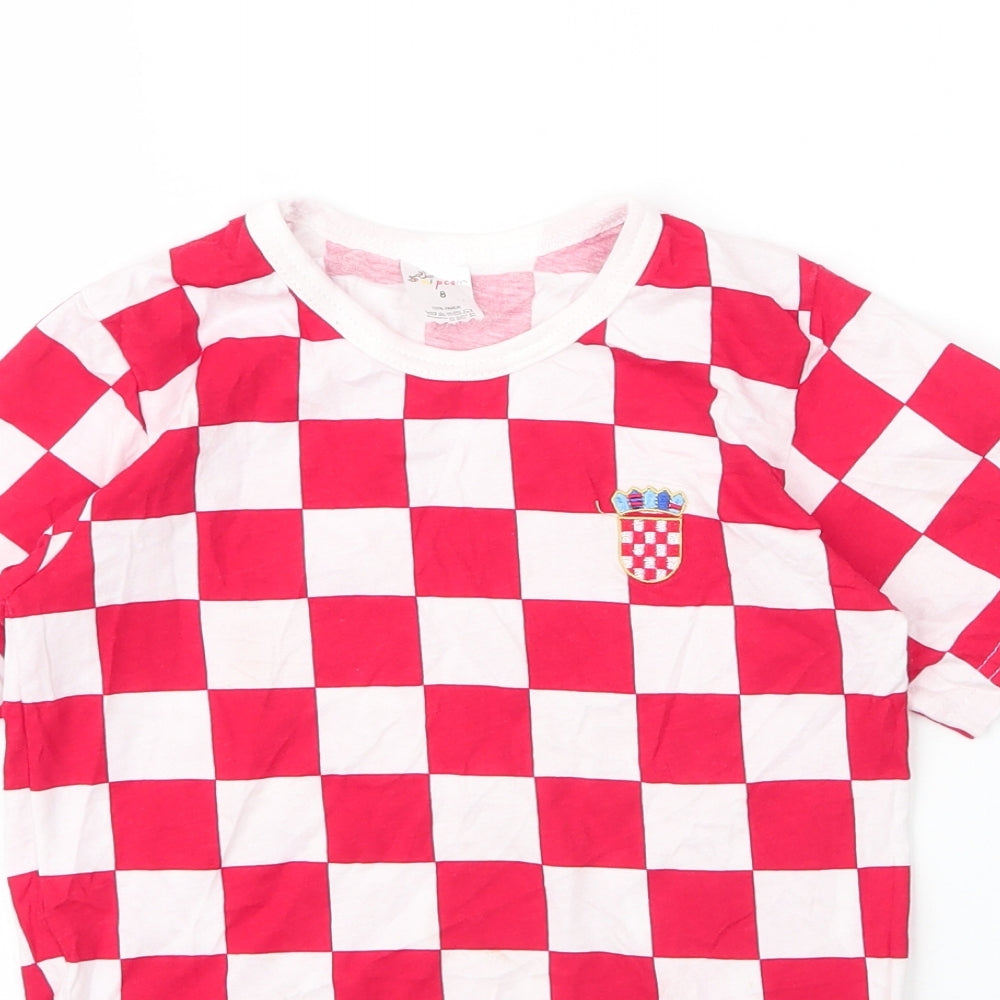 Nipcom Boys Red Check Cotton Basic T-Shirt Size 8 Years Round Neck