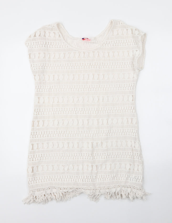 Stella & Dot Womens White Cotton Shift Size M Round Neck
