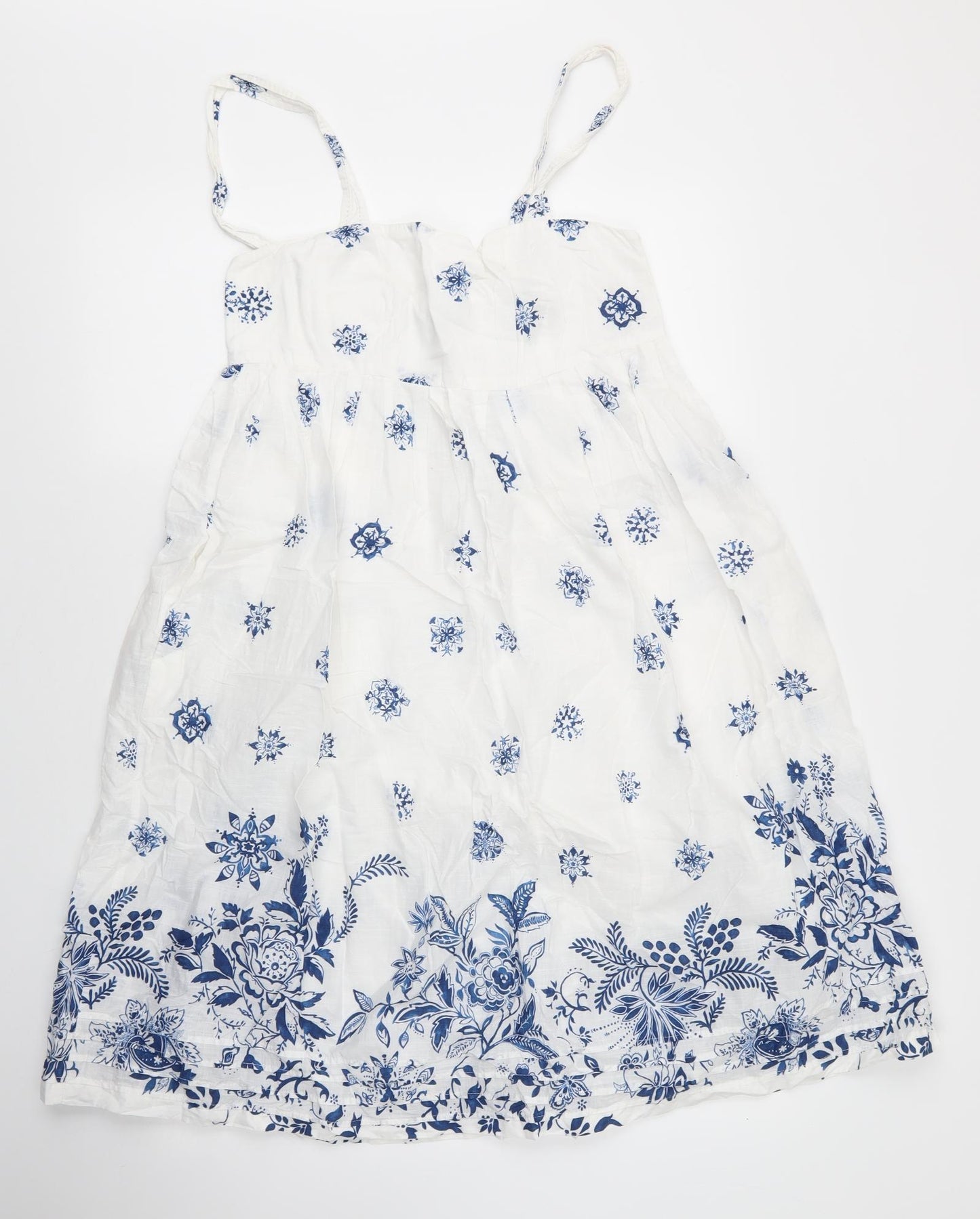 Gap Womens White Floral Cotton A-Line  Size 8  Round Neck Zip