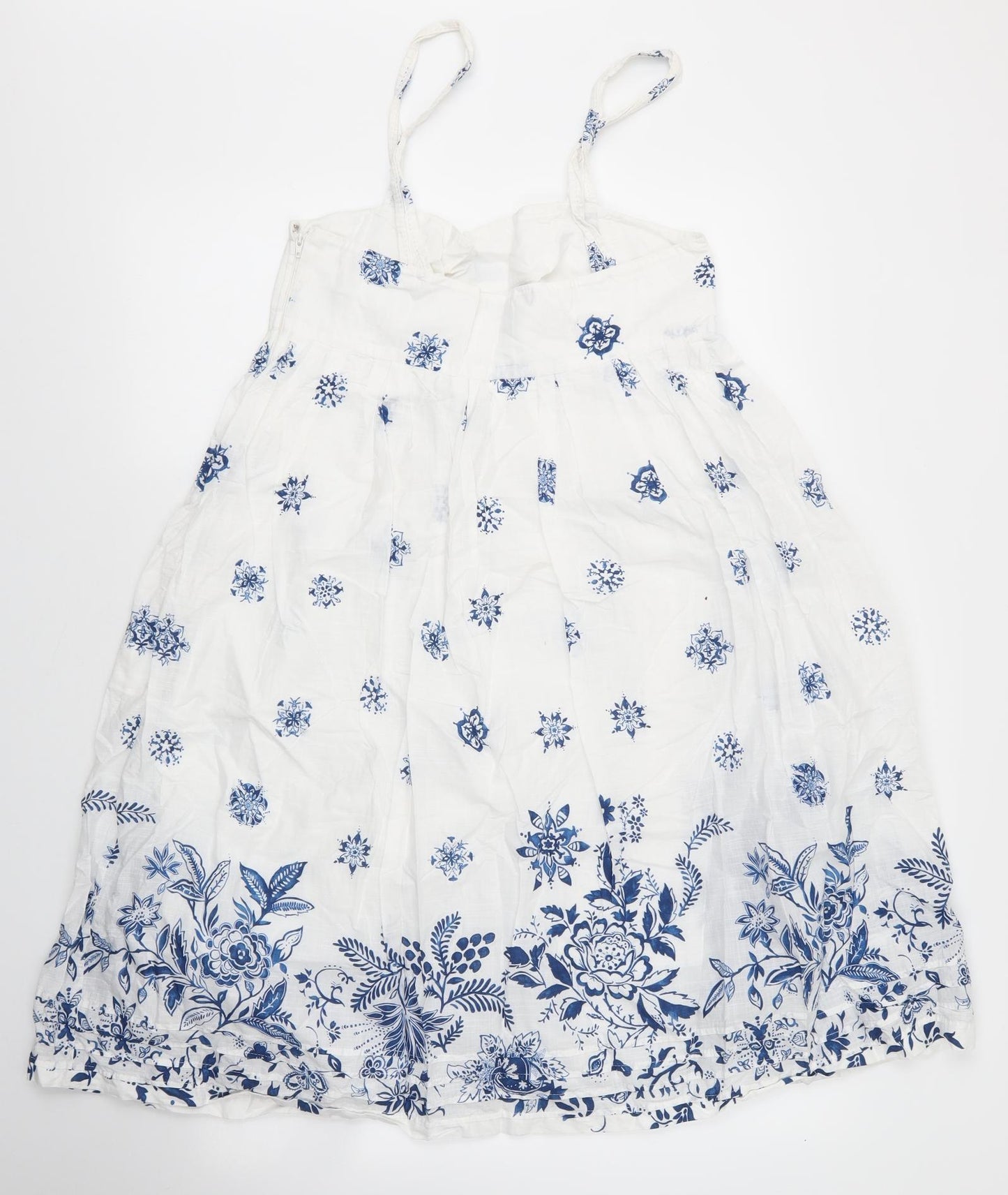 Gap Womens White Floral Cotton A-Line  Size 8  Round Neck Zip