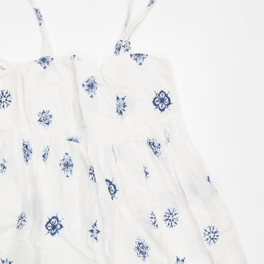 Gap Womens White Floral Cotton A-Line  Size 8  Round Neck Zip