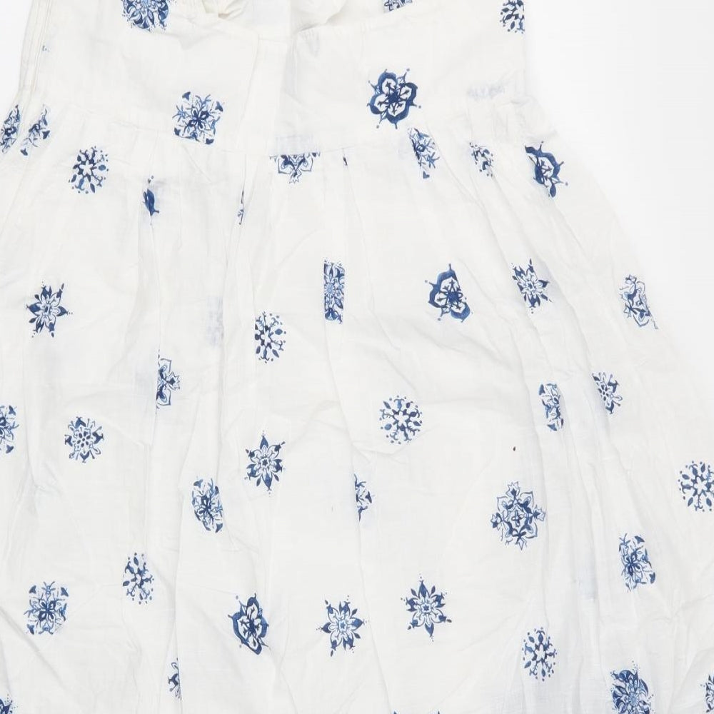 Gap Womens White Floral Cotton A-Line  Size 8  Round Neck Zip