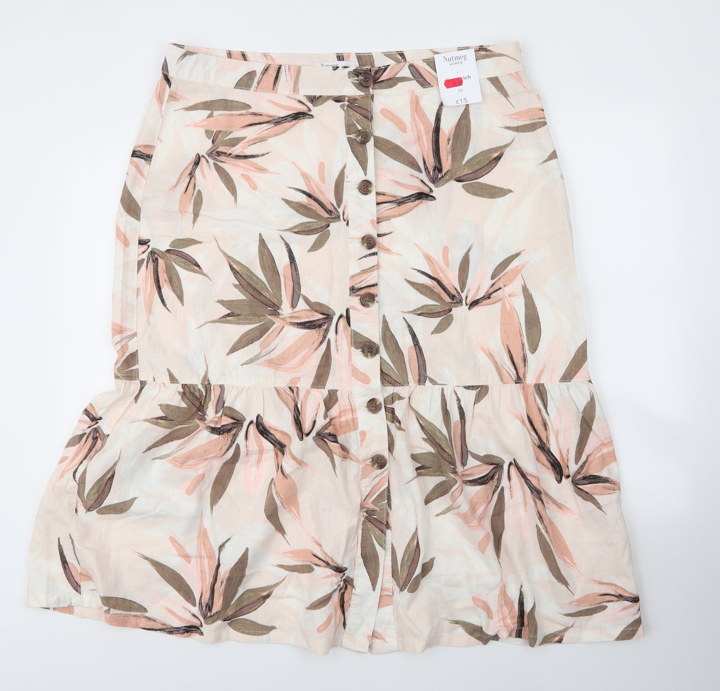 Nutmeg Womens Beige Floral Viscose A-Line Skirt Size 20   Button