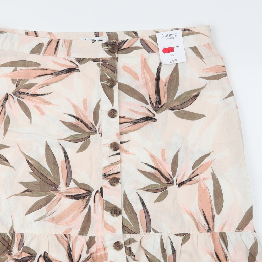 Nutmeg Womens Beige Floral Viscose A-Line Skirt Size 20   Button