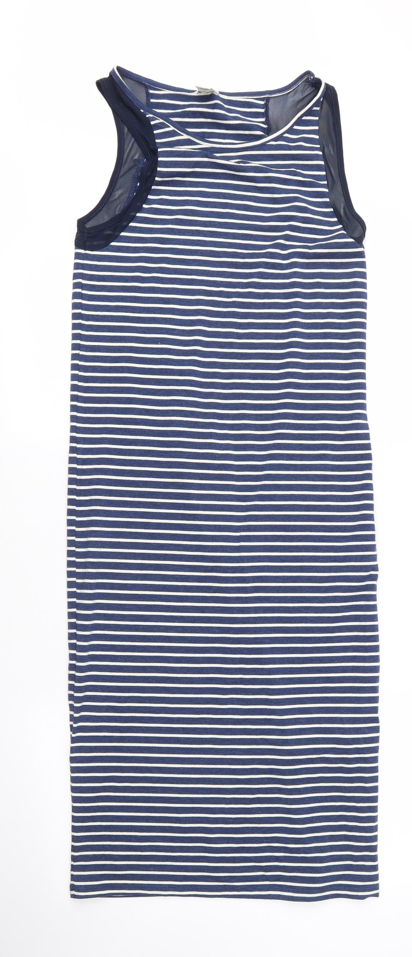 FOREVER 21 Womens Blue Striped Cotton Maxi  Size M  Round Neck