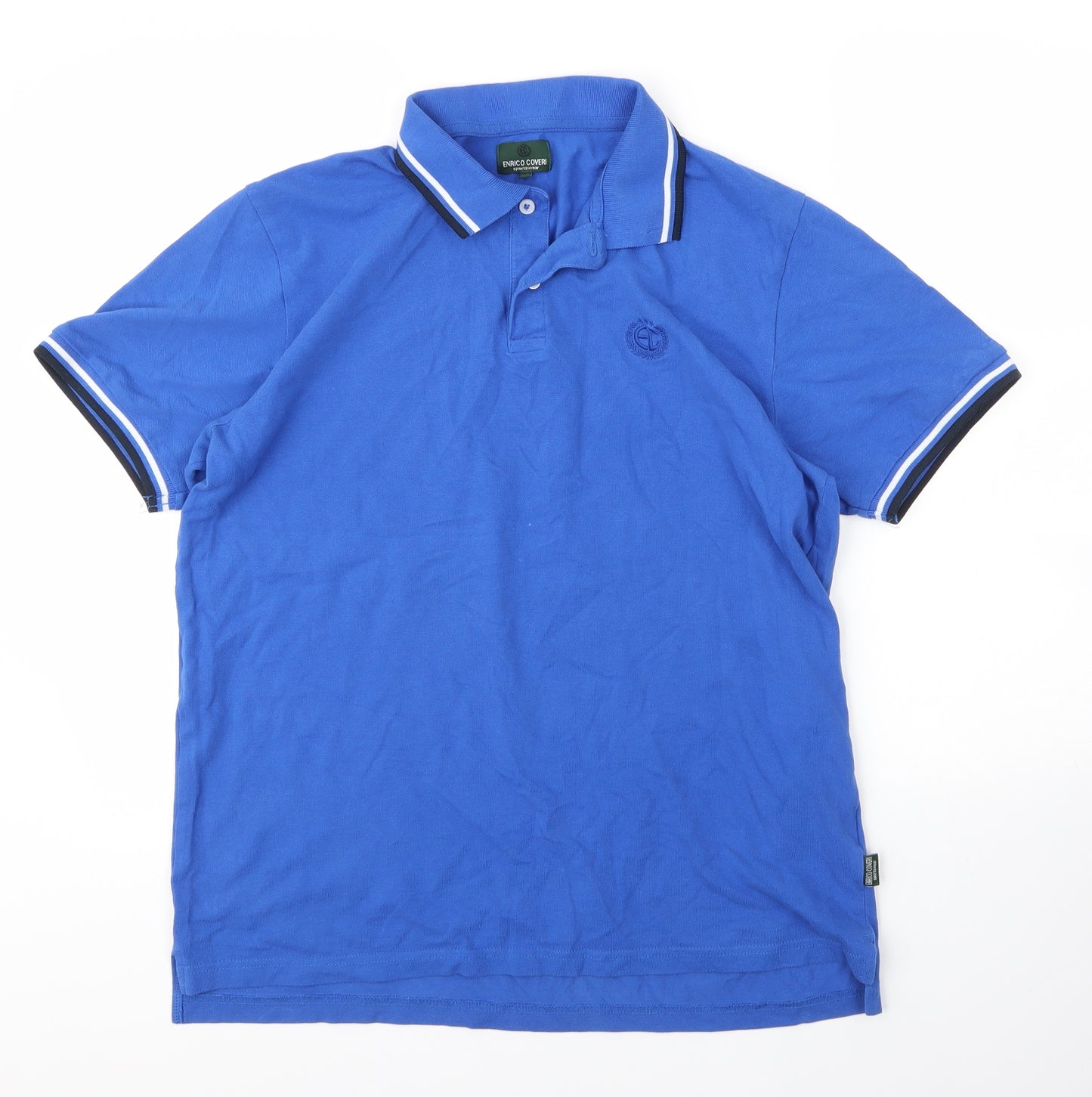 Enrico Coveri Mens Blue  Cotton  Polo Size XL Collared Button