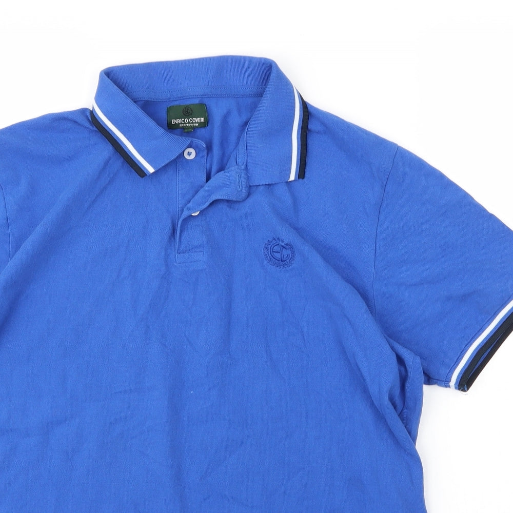Enrico Coveri Mens Blue  Cotton  Polo Size XL Collared Button