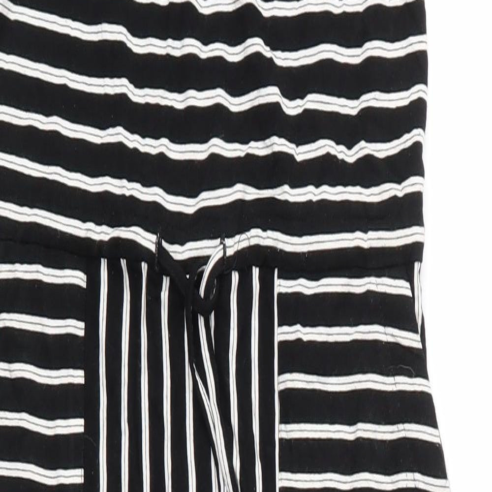 Warehouse Womens Black Striped Viscose Maxi  Size 6  Round Neck