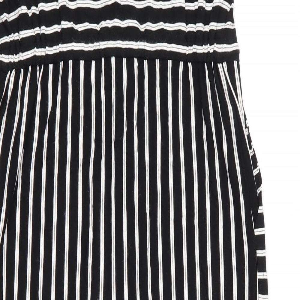 Warehouse Womens Black Striped Viscose Maxi  Size 6  Round Neck