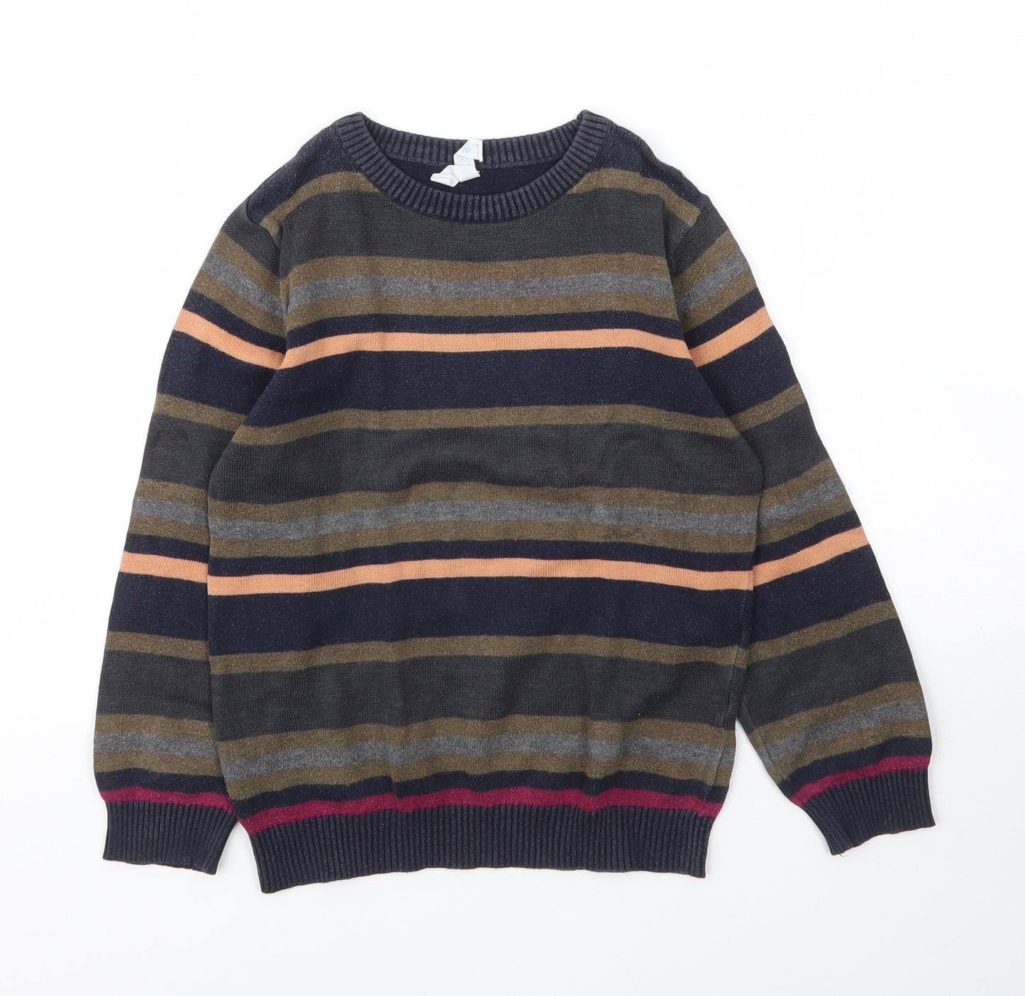 Primark Boys Green Round Neck Striped Cotton Pullover Jumper Size 5 Years