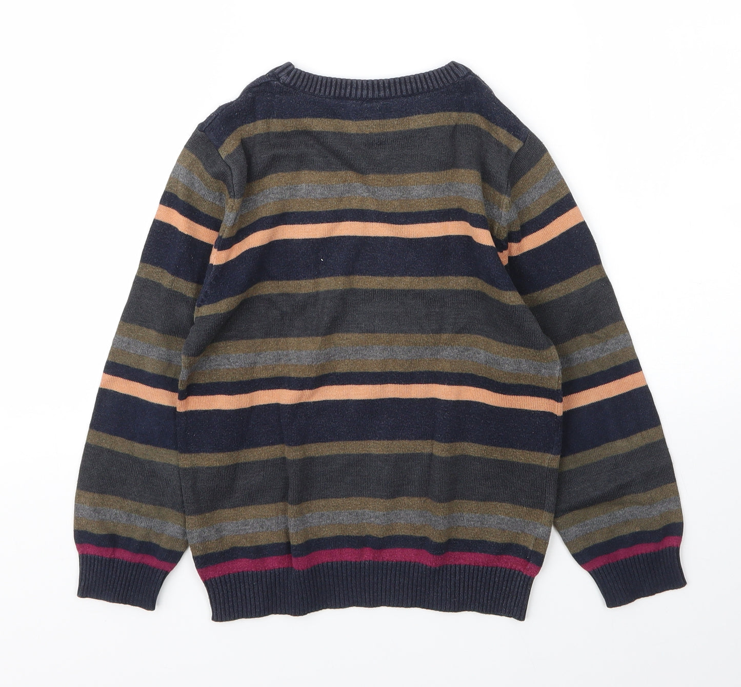 Primark Boys Green Round Neck Striped Cotton Pullover Jumper Size 5 Years