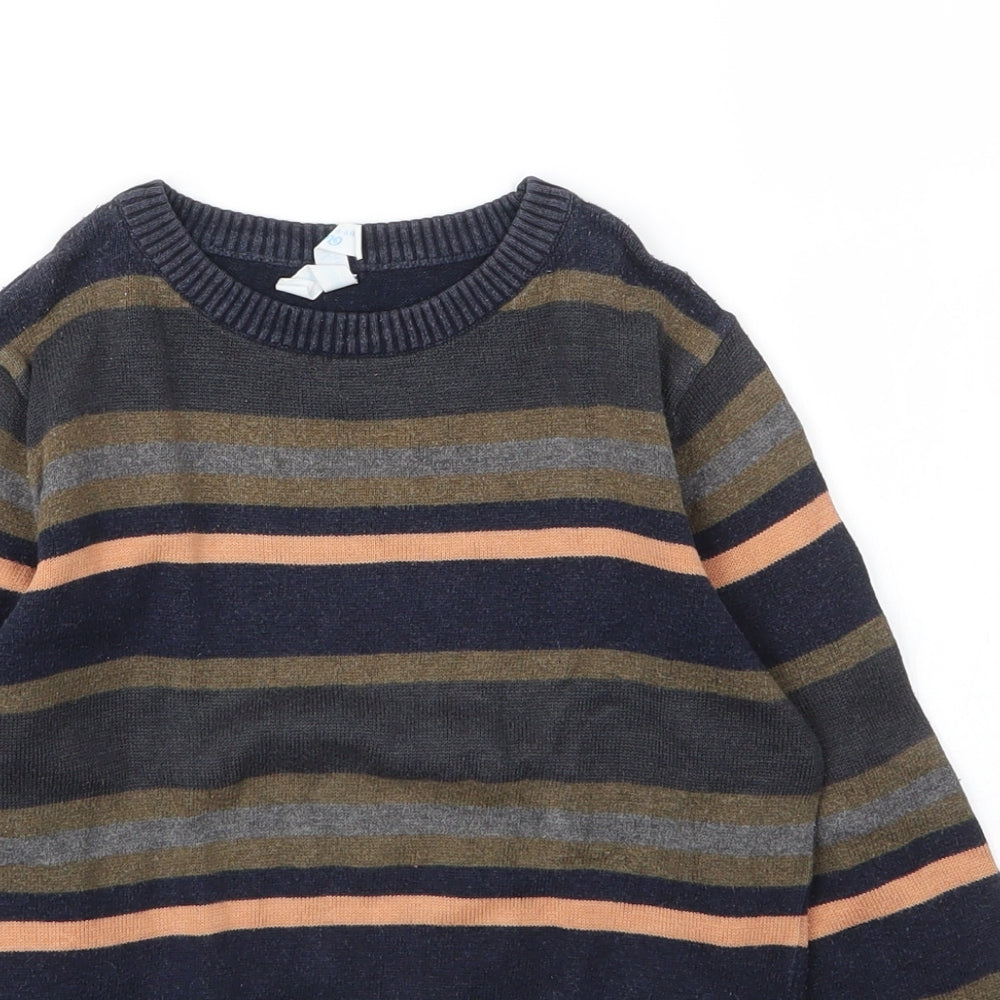 Primark Boys Green Round Neck Striped Cotton Pullover Jumper Size 5 Years